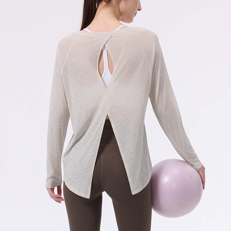 薄款美背宽松罩衫专业跑步运动长袖上衣普拉提瑜伽T恤1434