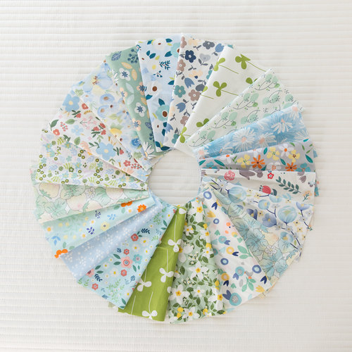 棉布料手工diy百家蓝绿色20片