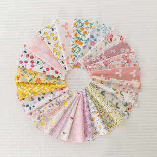 纯棉全棉布料手工diy拼布布组布块布头百家被布料红黄色系20片