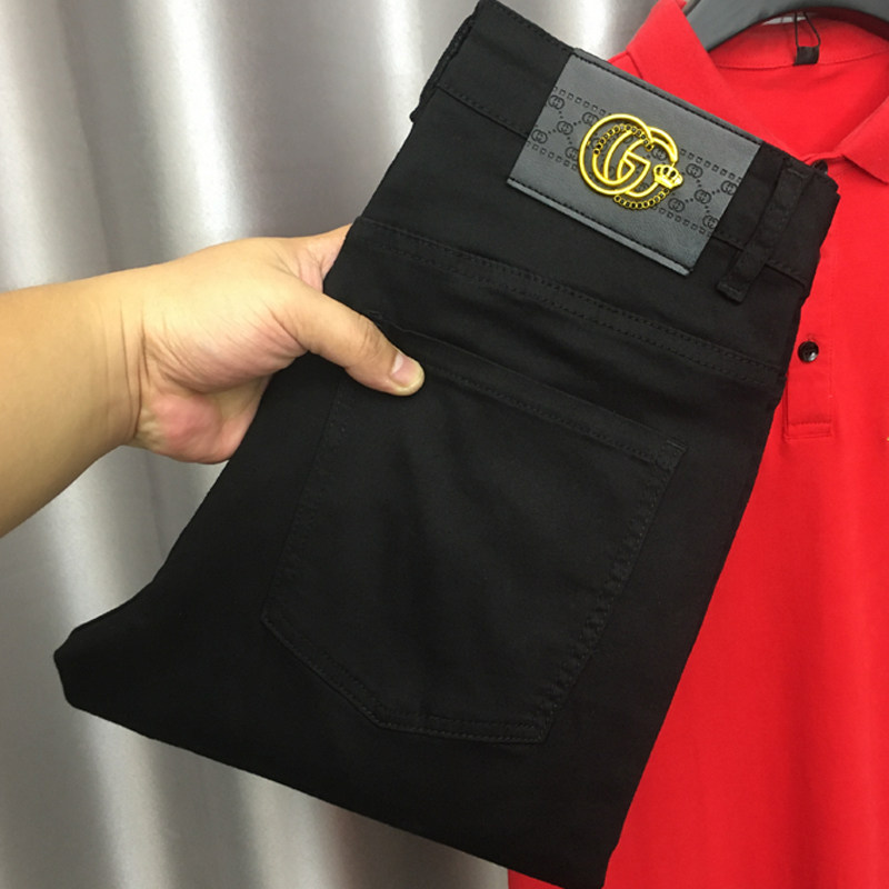 ZERODEGREENORTH 가을 퓨어 블랙 남성 청바지는 작은 발에 편안하고 신축성이 있으며 슬림하고 캐주얼합니다