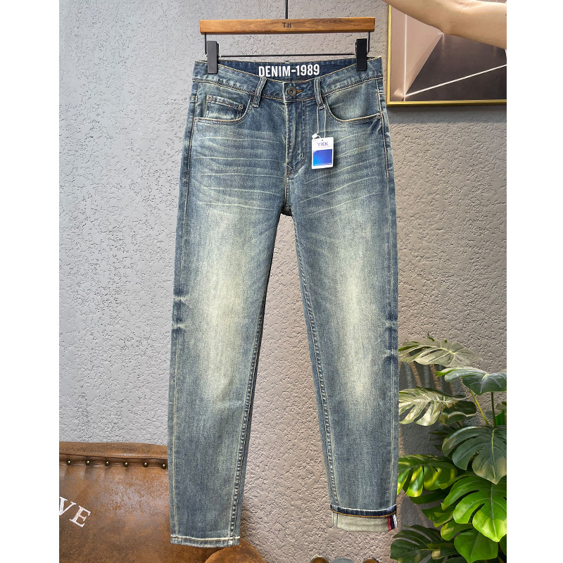 ZERODEGREENORTH 레트로 향수 워싱 청바지 남성 스트레치 슬림 스몰 스트레이트 올 매치 팬츠