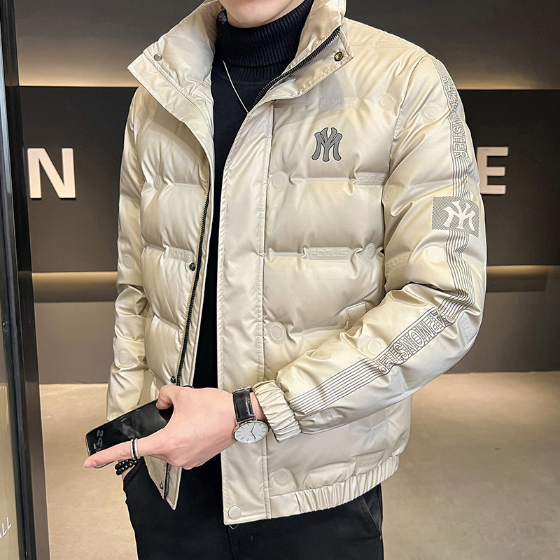 ZERODEGREENORTH 남성 다운 자켓 트렌디한 신상 스탠드 칼라 멋쟁이 쇼트 슬림 스트라이프 자켓