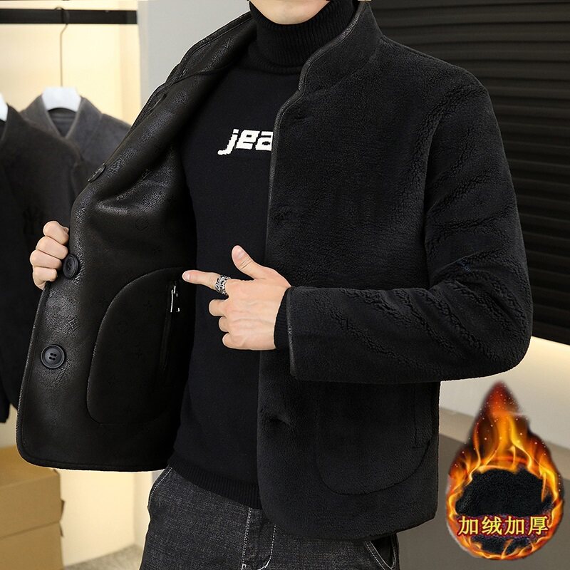 ZERODEGREENORTH 겨울 리버시블 사슴가죽 벨벳 올인원 남성 자켓 플러스 라지 램 벨벳 코트