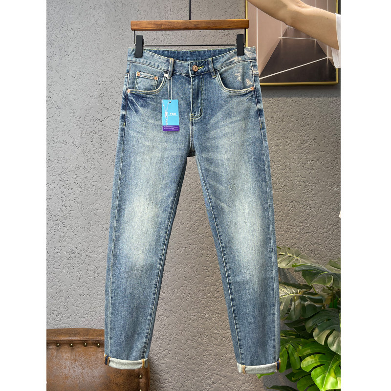 ZERODEGREENORTH 하이엔드 청바지 남성용 헤비워싱 레트로 아메리칸 슬림핏 스트레치 팬츠