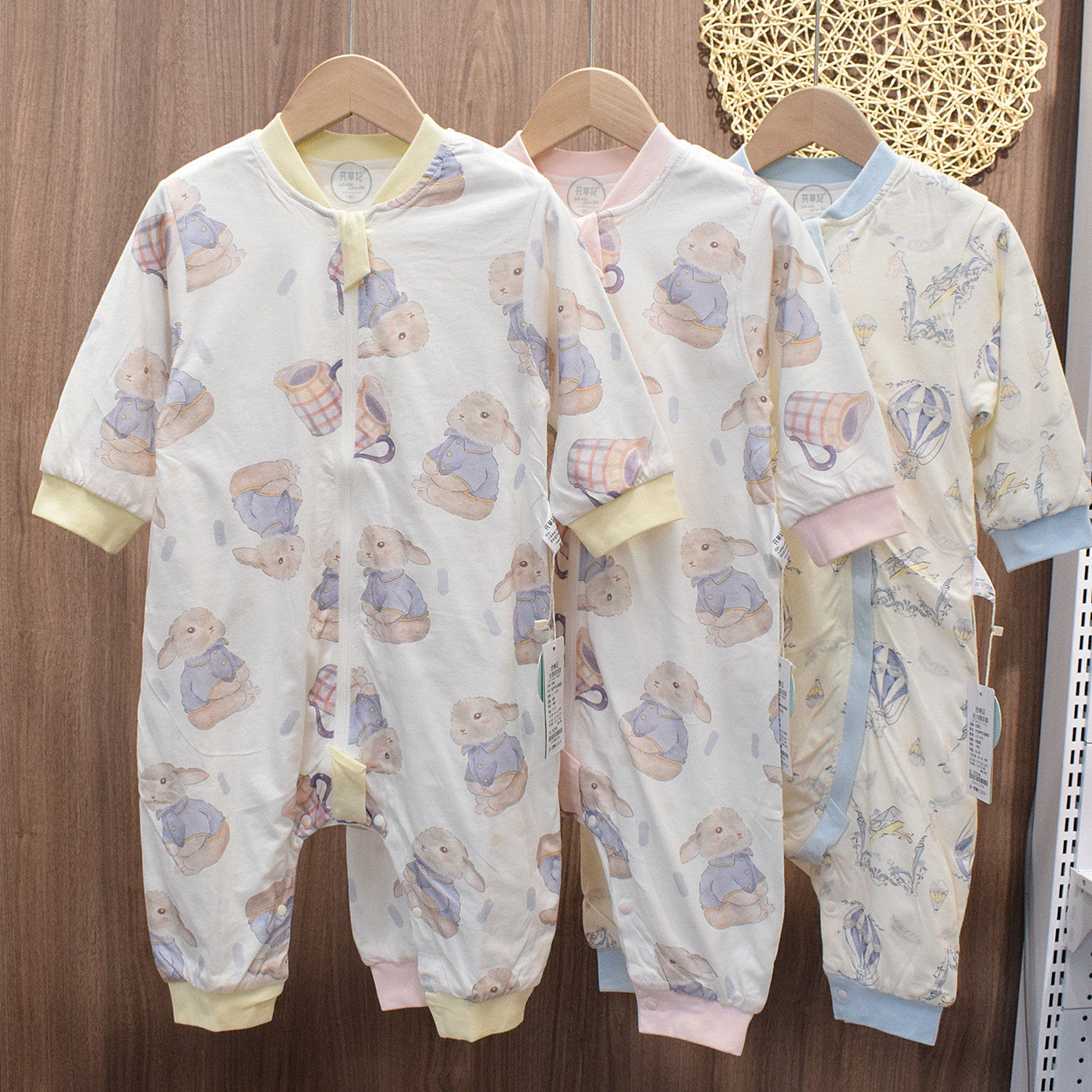 花草记婴儿睡袋春款宝宝分腿防踢被纯棉双层儿童连体睡衣加厚保暖