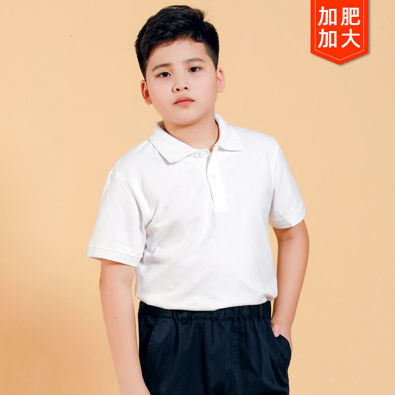 胖童白色短袖polo衫男童夏季加肥加大校服儿童纯棉大童翻领白T恤