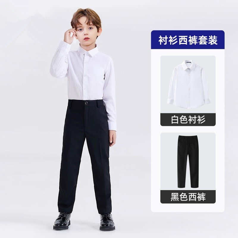 儿童黑衬衫黑裤子男童演出服套装白衬衣西裤两件套