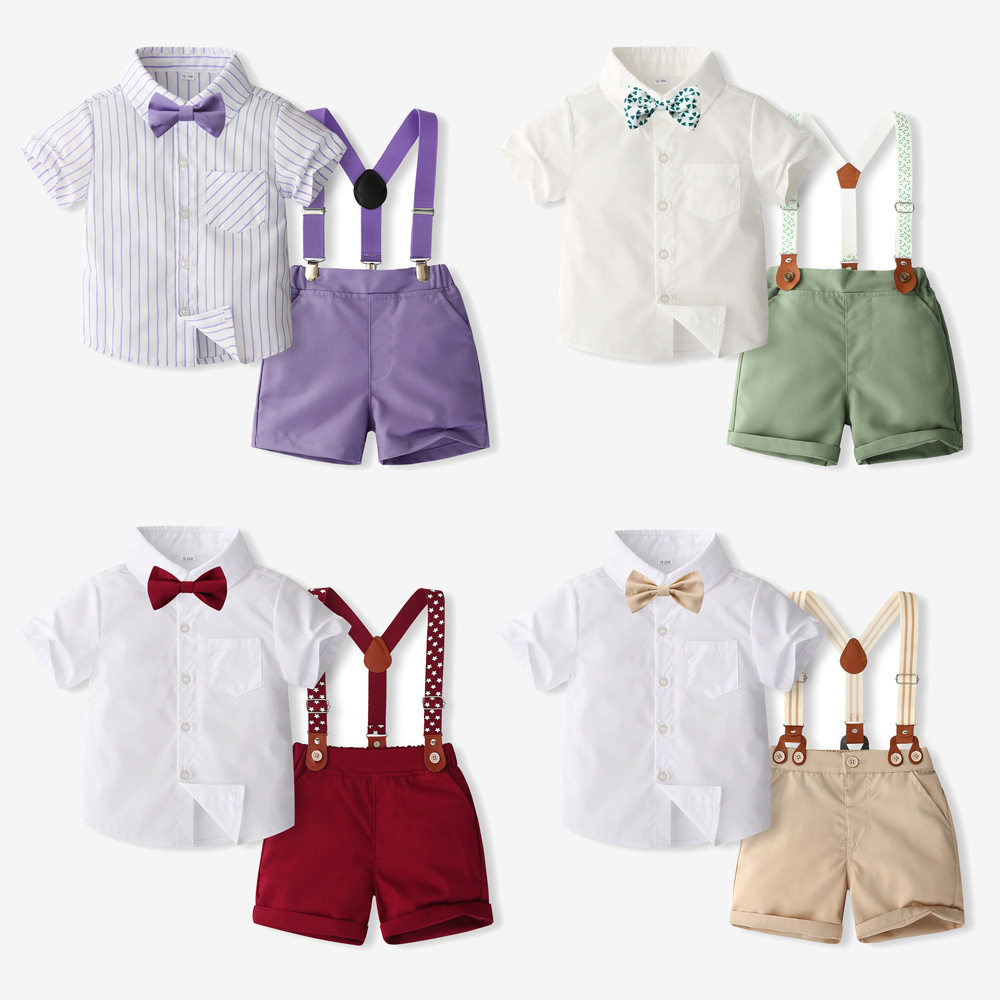 TEMU热卖男童礼服背带裤套装