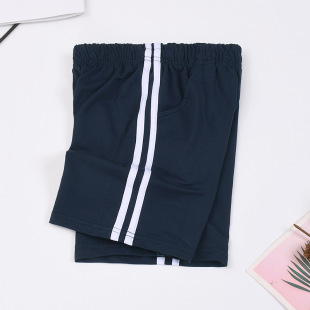 男童短裤夏季外穿纯棉校服裤中小学生一条杠二道藏青色红白五分裤