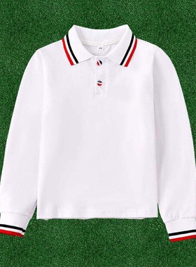 儿童polo衫31888校服标准男女孩中大童长袖体恤白色Polo衫打