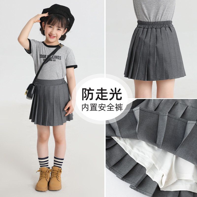 女童灰色学院风百褶JK短裙春秋防