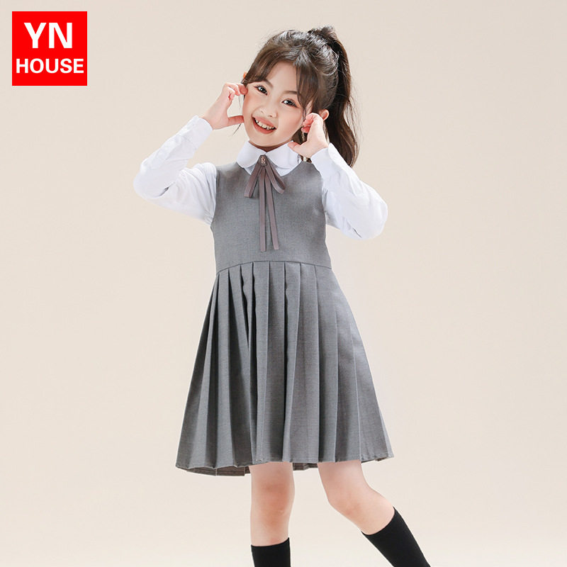 女童学院风背心百褶连衣裙套装JK