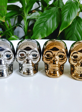 陶瓷骷髅头摆件 个性万圣节礼品 节日派对调味瓶 金色银色骷髅头