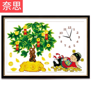 2020十字绣钟表客厅线绣小件家用闹钟清新款 小幅手工刺绣时间夜光