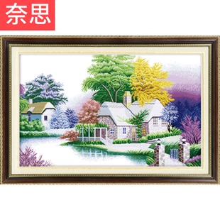 悠然小居十字绣客厅简约现代田园2020风景山水画刺绣小件线绣新款