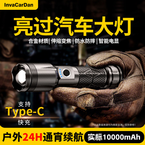白激光液晶电显Type-C充电手电筒