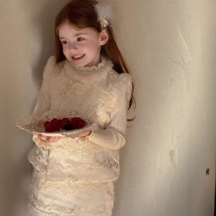 夹棉醋酸蕾丝提花马甲套裙女童汉服国风套装 冬季 儿童年服新中式