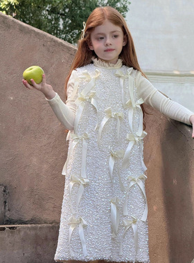 2025秋冬新款韩版黑色亮片白色亮片连衣裙儿童洋气女童闪闪背心裙