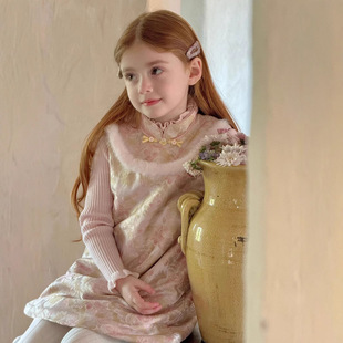 秋冬新款女童新中式年服儿童繁花似锦夹棉背心裙加厚背心裙汉服