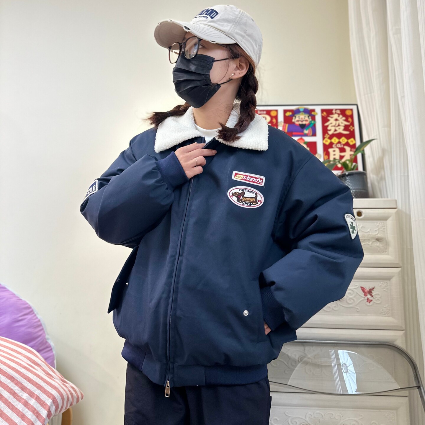 美式复古羊羔绒翻领外套女棉服秋冬季韩版休闲宽松加厚棉衣棒球服