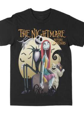 圣诞夜惊魂美式复古印花圆领短袖男女同款休闲潮流潮牌T恤