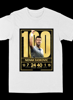 网球德约科维奇100冠美式复古印花圆领短袖男女同款休闲T恤