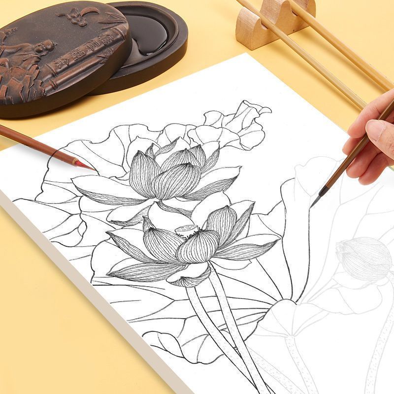 中国画白描临摹画册初学者入门儿童描本人物篇动物篇花卉篇山水篇