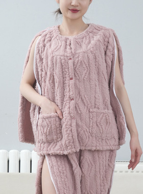 护理服PICC置管骨折穿衣服瘫痪病人专用病号服老人法兰绒保暖睡衣