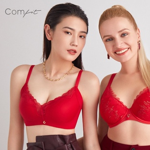 安莉芳旗下Comfit女士无钢圈大码内衣蕾丝收副乳调整型聚拢文胸红