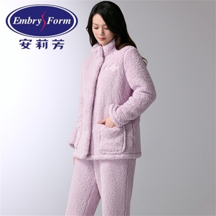 安莉芳专柜同款秋冬季新品羊羔绒可外穿保暖加厚睡衣女家居服套装