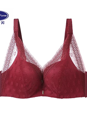 安莉芳本命年红色上托聚拢无钢圈文胸罩女性感深V蕾丝收副乳内衣