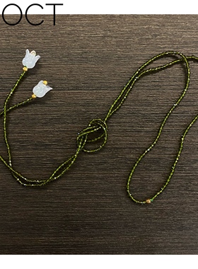金串珠超长缠绕绿色古典项链
