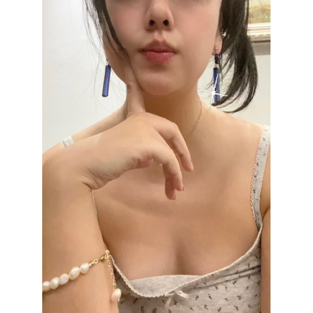 noct夜光虫ins度假风女克莱因蓝大理石阿尔卑斯糖果纹耳钉可爱