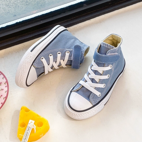 Детские тканевые высокие туфли, кроссовки на липучке для мальчиков, универсальная белая обувь