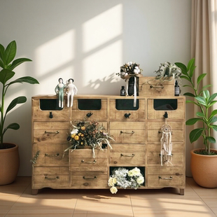 爆款十六斗柜复古实木做旧美式乡村餐边柜展示储物柜抽屉网红玄关