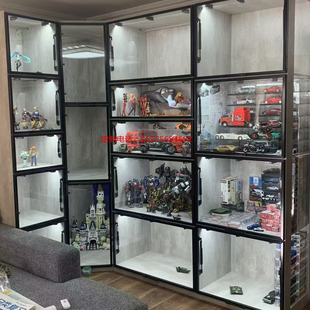 实木定制手办展示柜gk雕像柜模型乐高兵人火影海贼液压翻门展柜