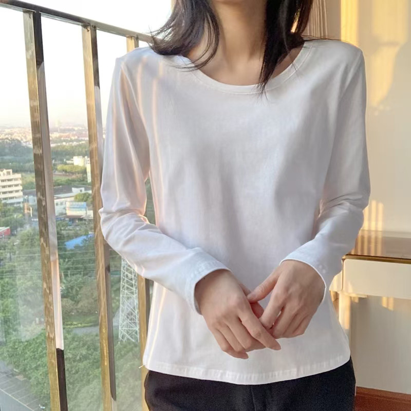 男女同款纯棉白色圆领T恤长袖