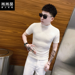 夏季新款半高领短袖t恤2026男士高级感痞帅修身薄款冰丝半袖上衣