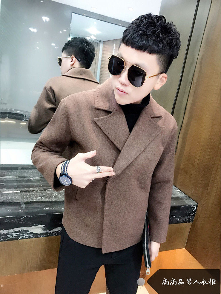 冬季男装毛呢外套韩版男士宽松短款夹克双排扣英伦短款翻领上衣潮,男装,毛呢大衣,淘宝优惠券,粉丝福利购,淘宝优惠卷