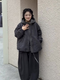 简一2257秋冬新款2026韩版宽松休闲百搭连帽棉服外套女拼色ins潮