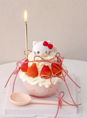 2026网红圣诞节KT陶瓷碗草莓蛋糕软胶helloKitty元旦跨年蛋糕摆件