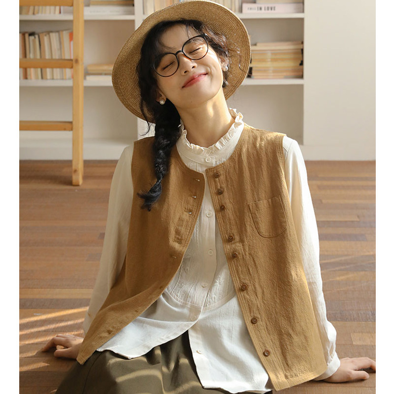 2026初春新款马甲中式春天女士衬衫搭马甲超好看休闲文艺森系穿搭