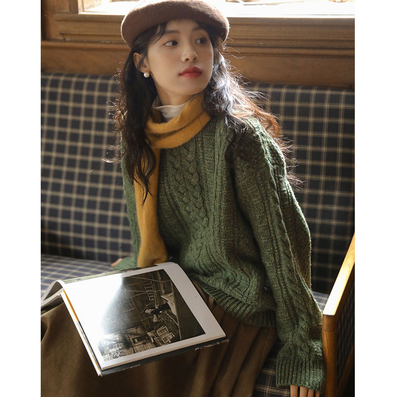 高级感麻花毛衣女宽松慵懒风