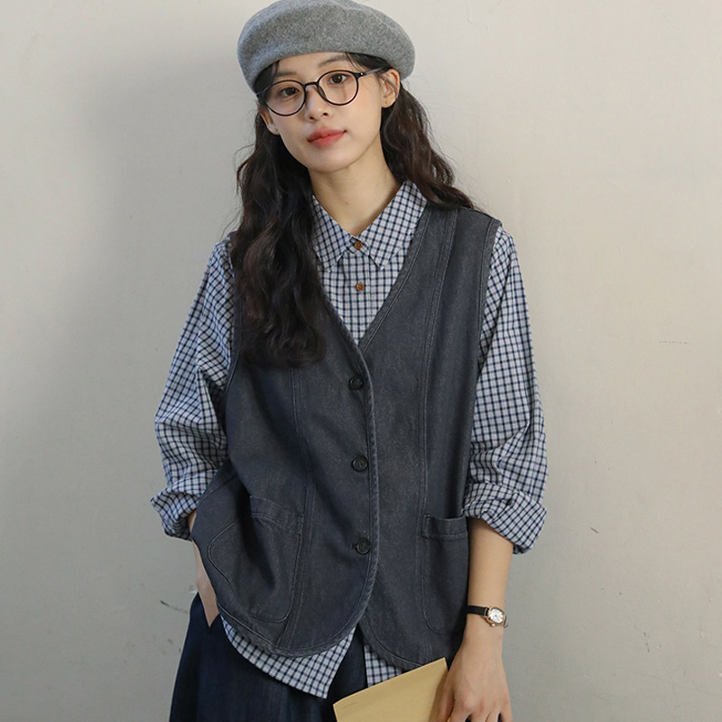 高级感叠穿文艺森系叠穿马甲女