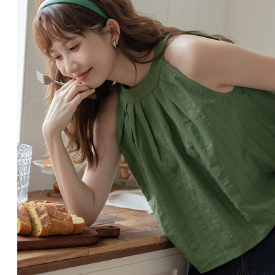 独特绝美甜辣挂脖无袖小上衣女