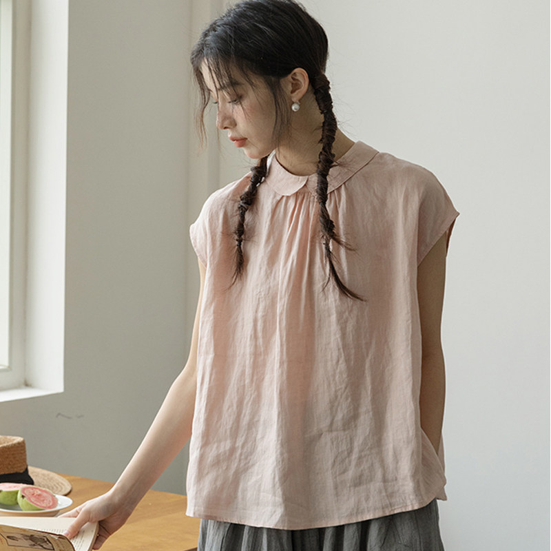 文艺森系女装夏无袖上衣衬衫