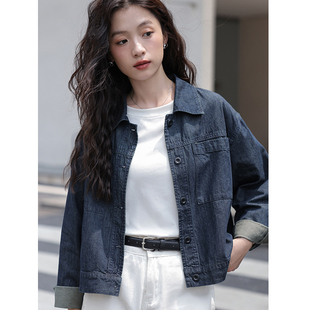 早秋正肩牛仔外套女深蓝色短款休闲薄款小个子2026新款