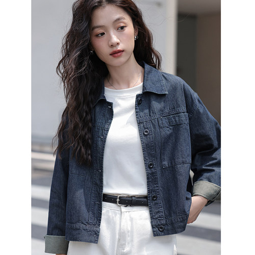 深蓝色牛仔外套女薄款修身
