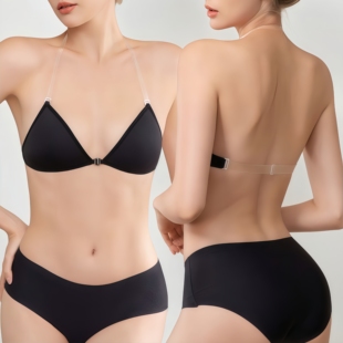 隐形文胸深V聚拢游泳比基尼三角杯透明肩带内衣美背可外露胸罩女