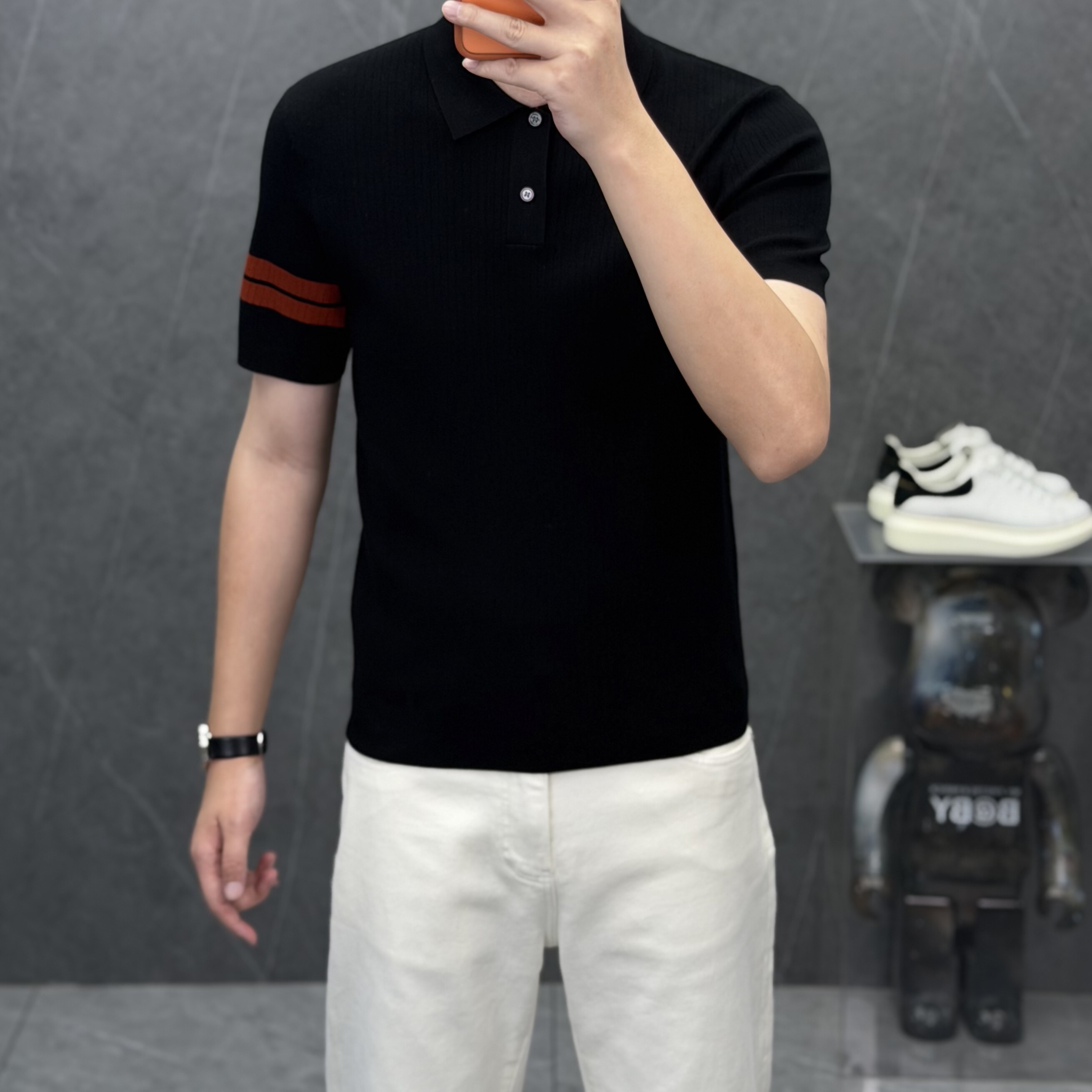 高端老钱风男士短袖针织polo衫潮